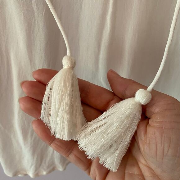 Chico's Women's size 1 / 8 / 10 White Lace Beaded Tunic Blouse Boho Sheer Gauze - Picture 6 of 11